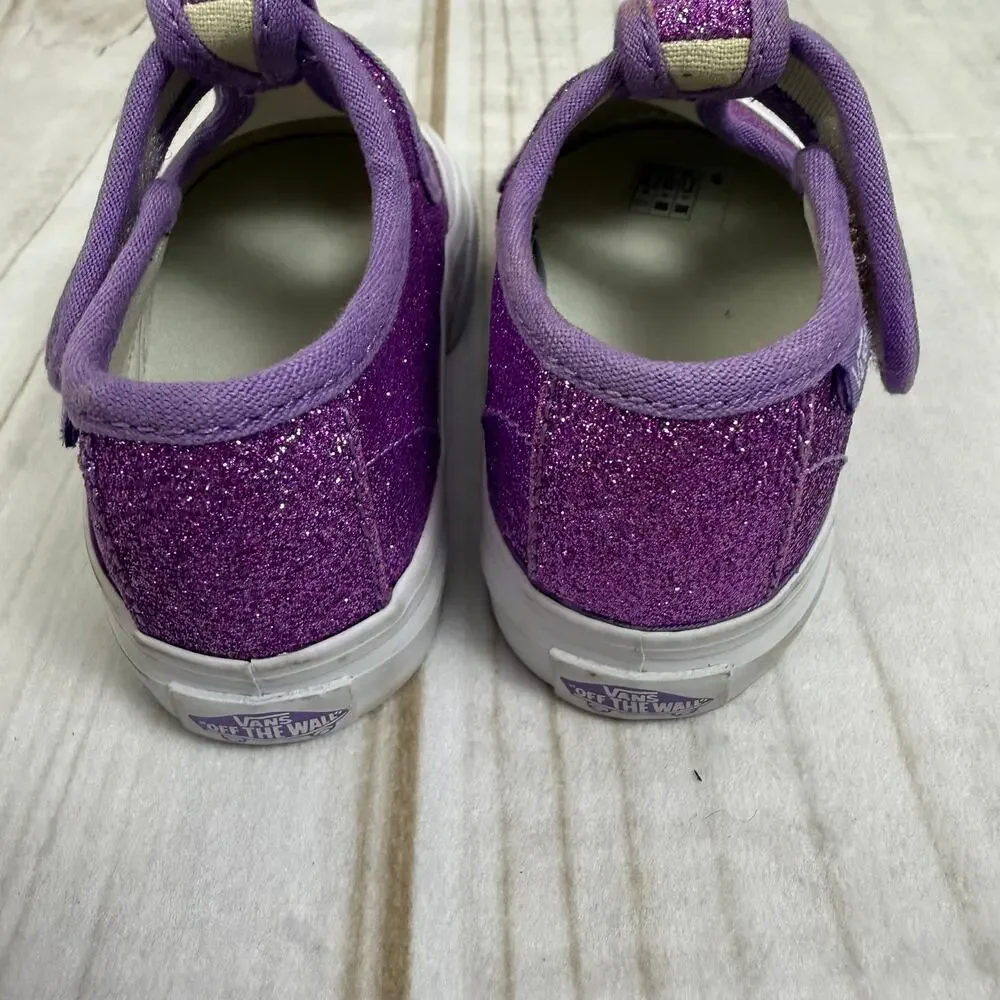 Vans Kids Purple Glitter Leena T Strap‎ Velcro Sneakers 4C